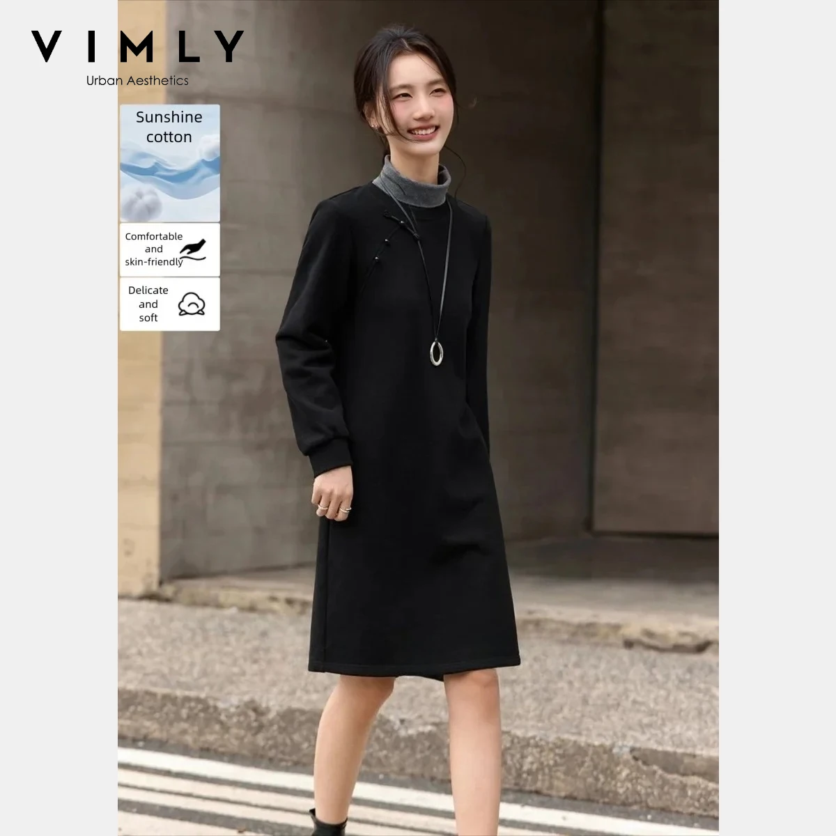 VIMLY Straight Dress for Woman 2025 Winter Chinese Style Turtlenck Fleece Lined Black Dress Long Sleeves Woman Clothes A2803
VIMLY Straight Dress for Woman 2025 Winter Chinese Style Turtlenck Fleece Lined Black Dress Long Sleeves Woman Clothes A2803