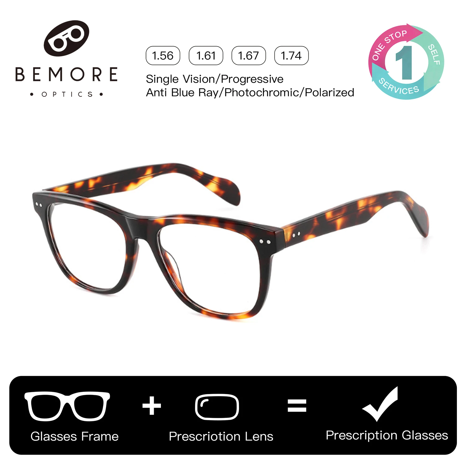 BEMORE Square Prescription Glasses For Men Acetate Photochromic Anti Blue Light Bifocal Reading Optical Grade Frame Eyeglasses
BEMORE Square Prescription Glasses For Men Acetate Photochromic Anti Blue Light Bifocal Reading Optical Grade Frame Eyeglasses