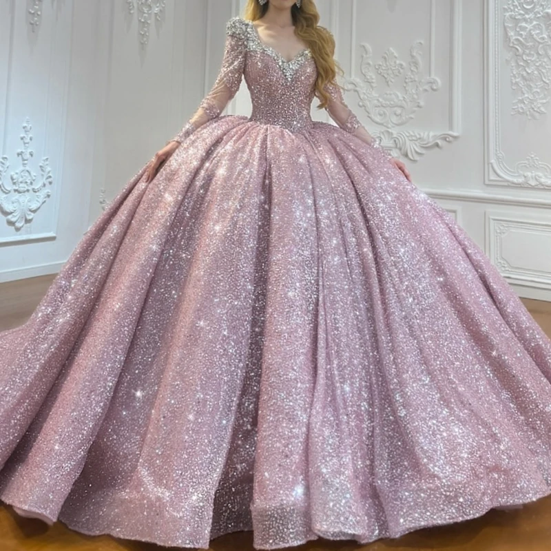 Розовые блестящие платья принцессы Quinceanera, расшитые блестками и бусинами, тюлевое платье с длинными рукавами, милое бальное платье с открытыми плечами, Vestid
Розовые блестящие платья принцессы Quinceanera, расшитые блестками и бусинами, тюлевое платье с длинными рукавами, милое бальное платье с открытыми плечами, Vestid