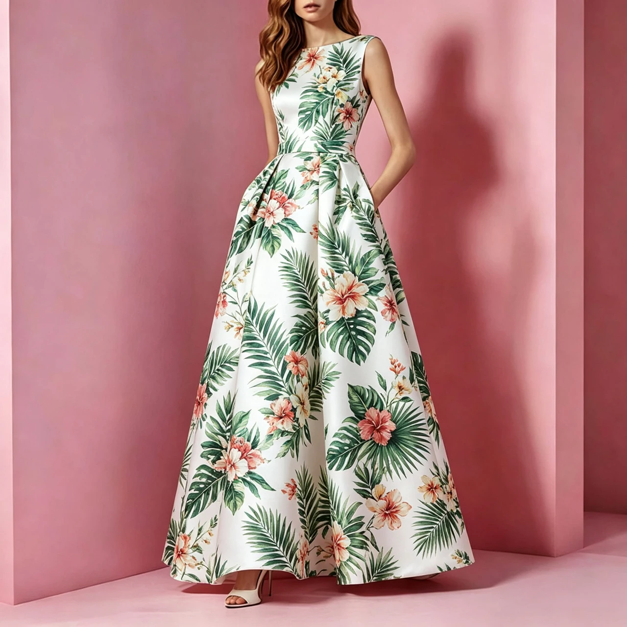 Tropical Floral Satin Long Dress Women Elegant Sleeveless O Neck Party Dresses Summer High Waist A Line Long Party Prom Gown
Tropical Floral Satin Long Dress Women Elegant Sleeveless O Neck Party Dresses Summer High Waist A Line Long Party Prom Gown
