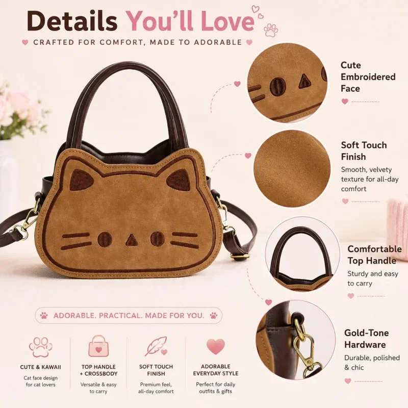 Women Handbag Cute Cat Shape Kids Crossbody Bag Cartoon Shoulder Purse Plush Charm Detachable Strap For Girls Daily Travel Bag
Women Handbag Cute Cat Shape Kids Crossbody Bag Cartoon Shoulder Purse Plush Charm Detachable Strap For Girls Daily Travel Bag