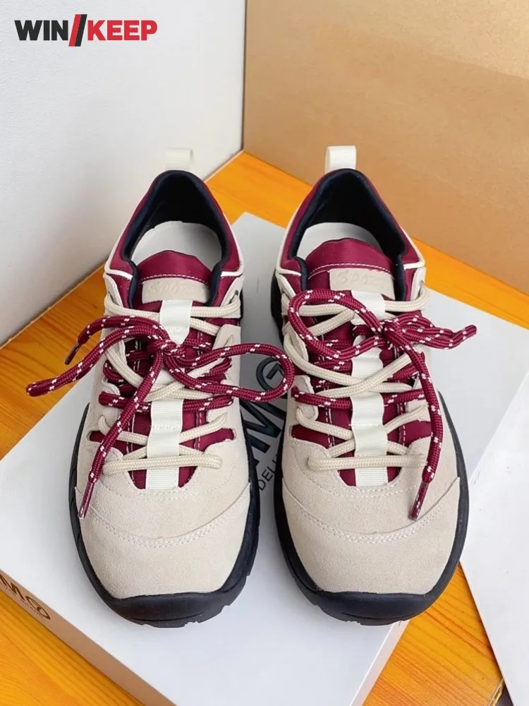 Womens New Lace Up Genuine Leather Vintage Spliced Designer Running Sneakers Thick Bottom Jogging Sport Shoes Sneakers Trainers
Womens New Lace Up Genuine Leather Vintage Spliced Designer Running Sneakers Thick Bottom Jogging Sport Shoes Sneakers Trainers
