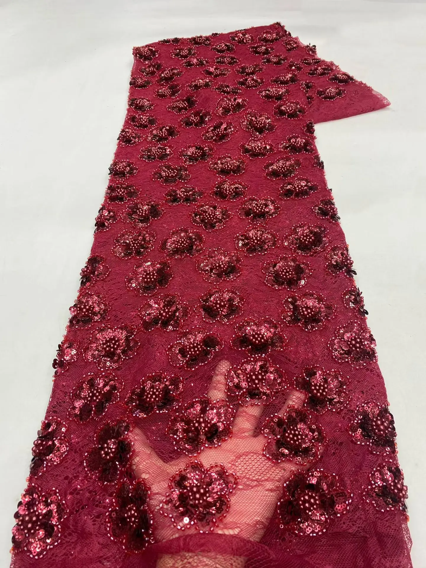 Hot Sale African Lace Fabric 2026 French 3D Flower Red Sequins Embroidery Bead Tulle 5 Yards High Quality for Party Dress M378-1
Hot Sale African Lace Fabric 2026 French 3D Flower Red Sequins Embroidery Bead Tulle 5 Yards High Quality for Party Dress M378-1