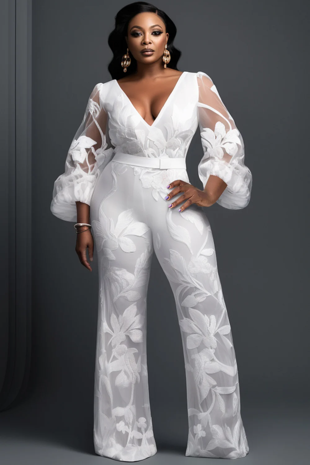 Plus Size Business Casual White Elegant V Neck Long Sleeve See Through Jumpsuits
Plus Size Business Casual White Elegant V Neck Long Sleeve See Through Jumpsuits