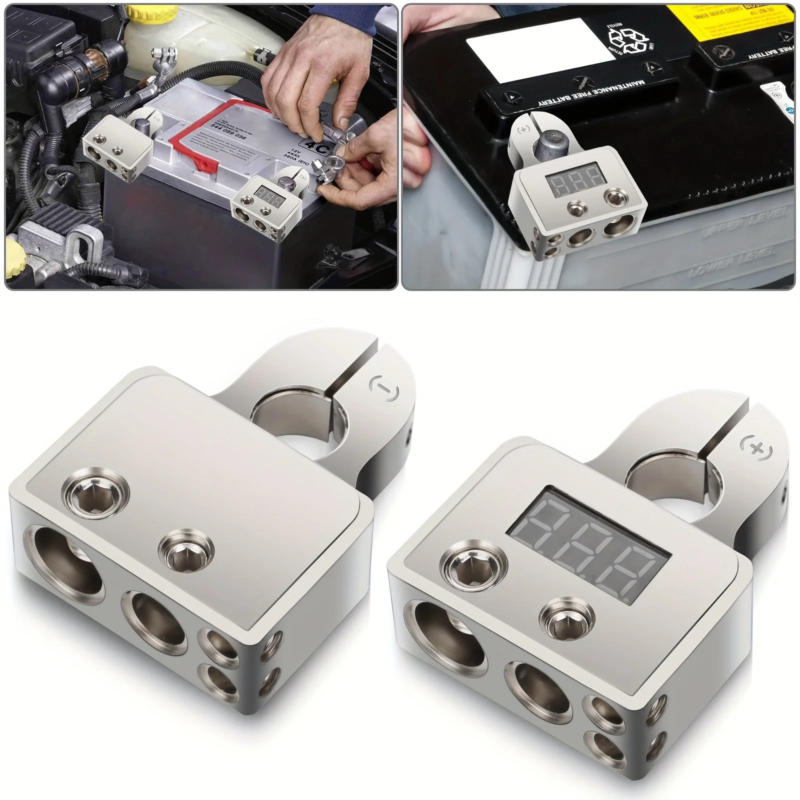 2pcs Digital Car Battery Terminal Connectors, DC 12-24V 0/2/4/8/10 Gauge Positive Negative, for Car Audio, Marine, Truck
2pcs Digital Car Battery Terminal Connectors, DC 12-24V 0/2/4/8/10 Gauge Positive Negative, for Car Audio, Marine, Truck
