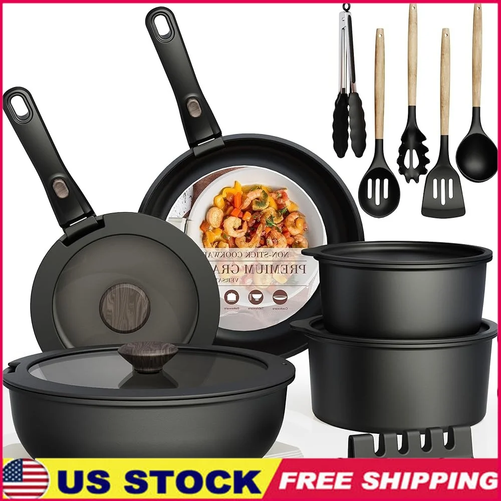 21 Pcs Non Stick Ceramic Cookware Set Detachable Handle Pots Pans Oven Safe Kitchen Cooking Set Induction Gas Compatible
21 Pcs Non Stick Ceramic Cookware Set Detachable Handle Pots Pans Oven Safe Kitchen Cooking Set Induction Gas Compatible