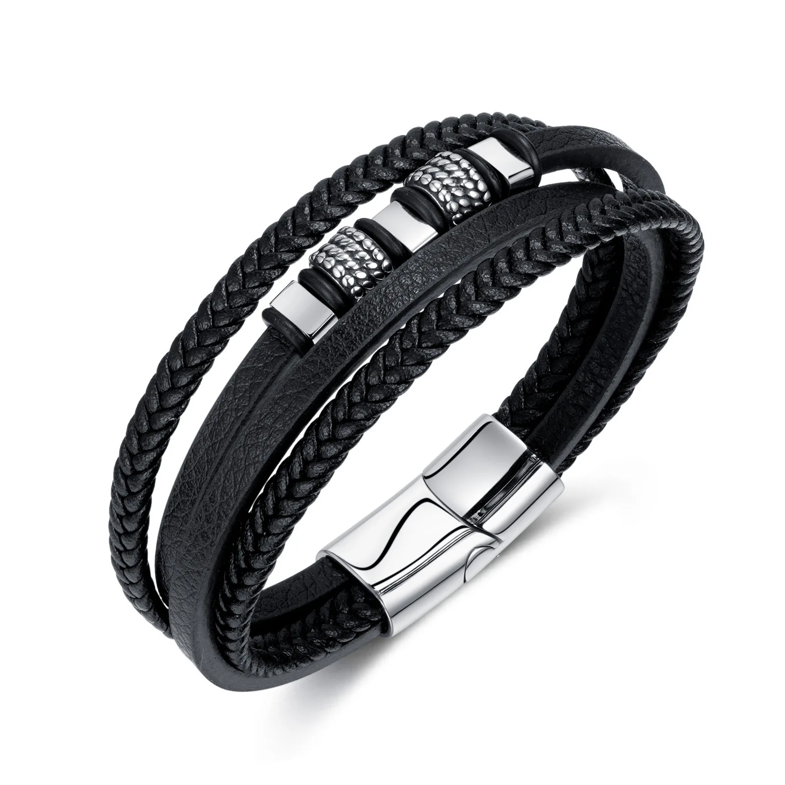 European and American men's trend stainless steel magnetic buckle personalized retro multi-layer hand-woven leather bracelet
European and American men's trend stainless steel magnetic buckle personalized retro multi-layer hand-woven leather bracelet