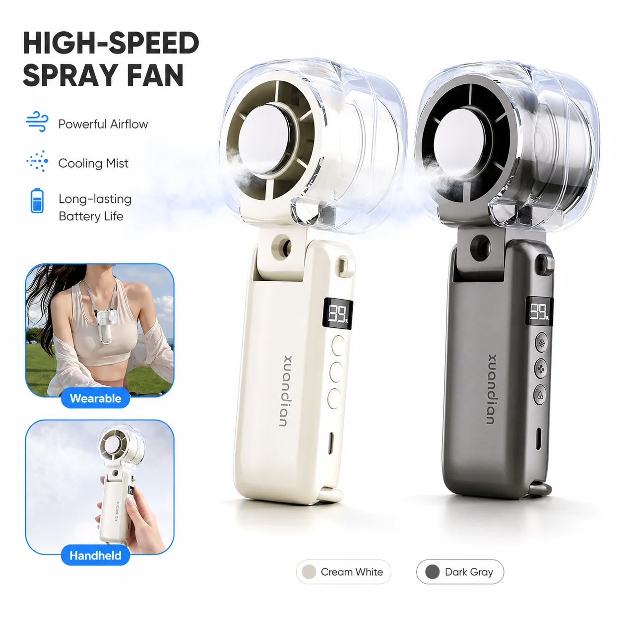 Portable Spray Fan High Speed 3000mAh Rechargeable 199 Speed LED Display Foldable Ice Cooling for Summer Travel Office Sports
Portable Spray Fan High Speed 3000mAh Rechargeable 199 Speed LED Display Foldable Ice Cooling for Summer Travel Office Sports