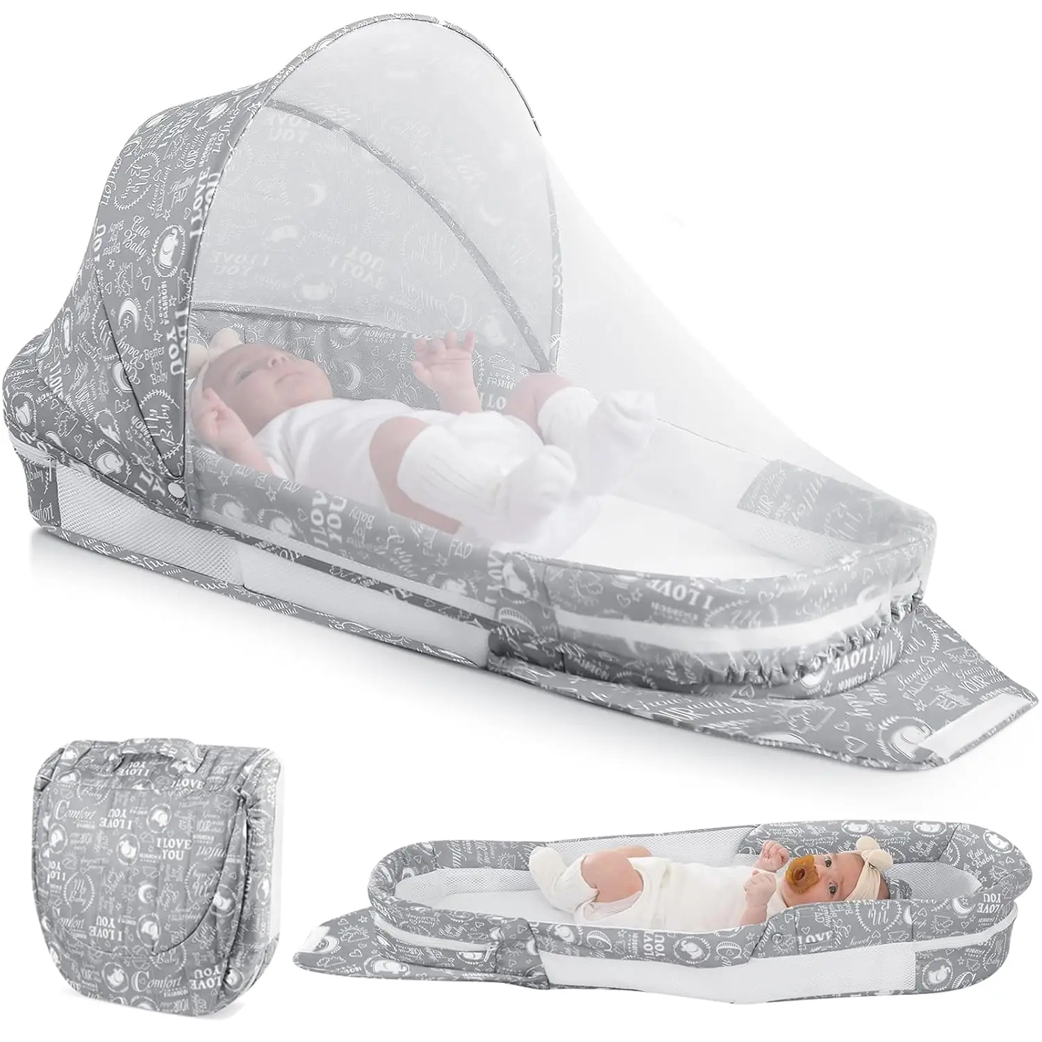 Foldable Baby Lounger with Mosquito Net, Portable Infant Nest for Indoor Outdoor Use - Gray
Foldable Baby Lounger with Mosquito Net, Portable Infant Nest for Indoor Outdoor Use - Gray
