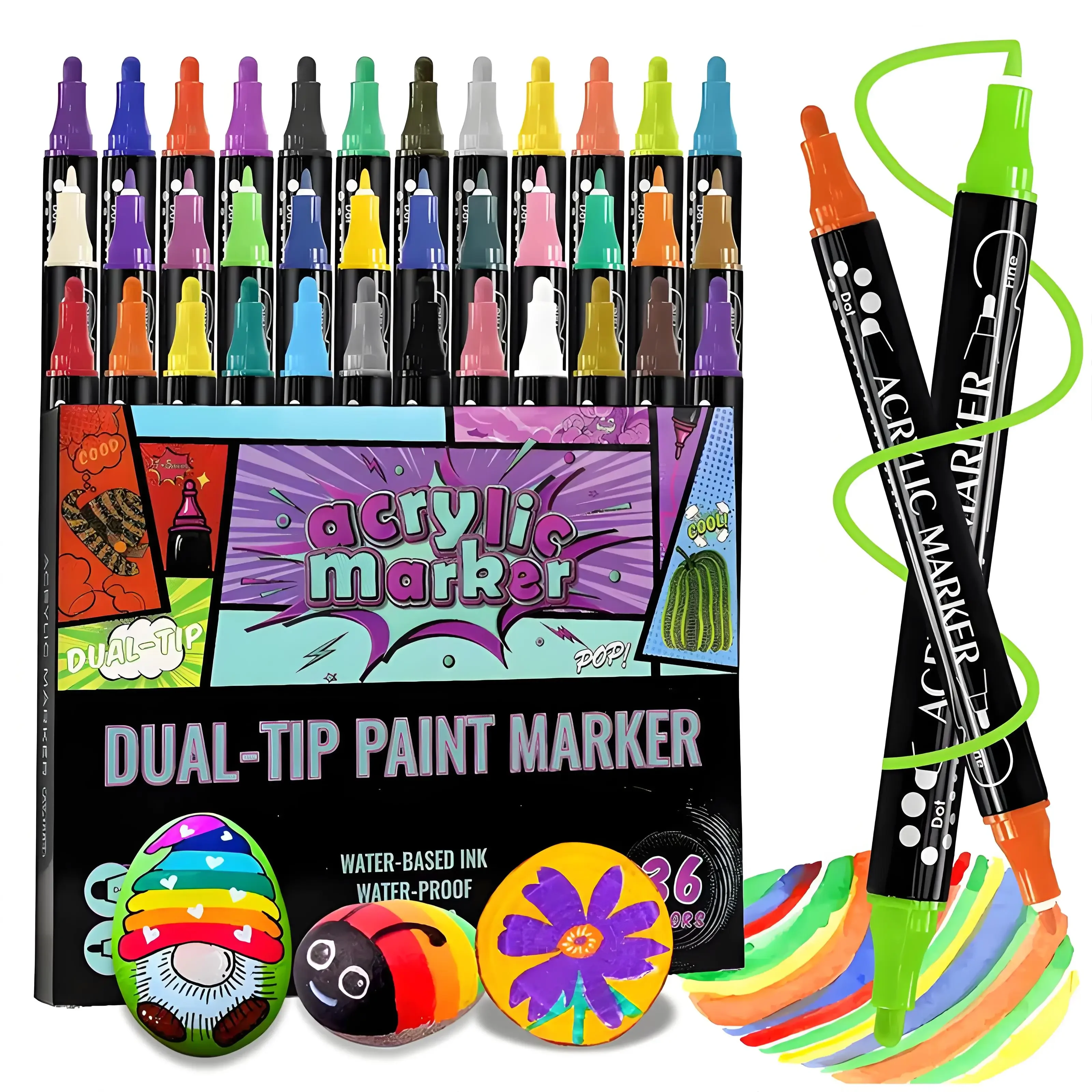Dual Tip Acrylic Paint Markers Set 12 24 36 Colors Permanent Ink Fine Dot Tips for Canvas Graffiti Resin Coloring Kids Adults
Dual Tip Acrylic Paint Markers Set 12 24 36 Colors Permanent Ink Fine Dot Tips for Canvas Graffiti Resin Coloring Kids Adults
