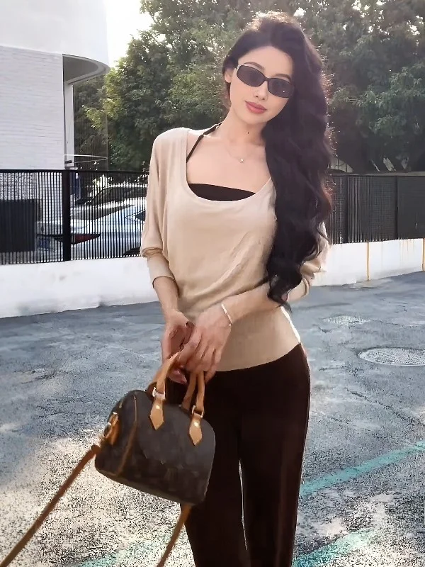 Spring 2026 Lazy Style U-Neck Long Sleeve Top with Hanging Neck Strap Casual Pants Three-Piece Set Elastic High Waist Trousers
Spring 2026 Lazy Style U-Neck Long Sleeve Top with Hanging Neck Strap Casual Pants Three-Piece Set Elastic High Waist Trousers