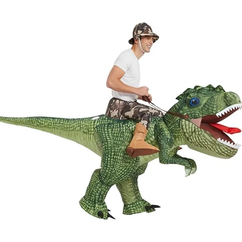 Dinosaur inflatable costume riding on a Tyrannosaurus rex inflatable suit blowing through the air fun party Halloween dress up
Dinosaur inflatable costume riding on a Tyrannosaurus rex inflatable suit blowing through the air fun party Halloween dress up