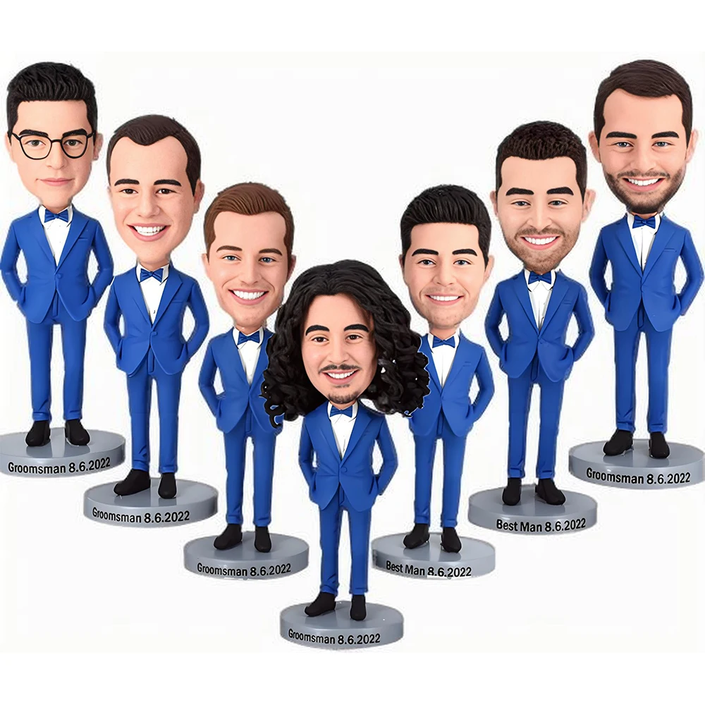 Custom Groomsmen Bobblehead Figurines, Personalized Statue for Bride and Groom, Blue Suit with Bow Tie, Wedding Party Gift
Custom Groomsmen Bobblehead Figurines, Personalized Statue for Bride and Groom, Blue Suit with Bow Tie, Wedding Party Gift