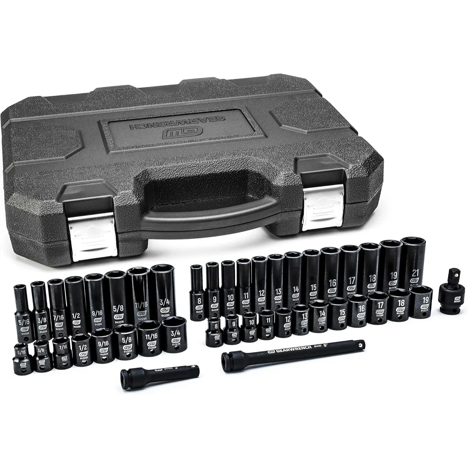 3/8" Drive 6 Point Impact Socket Set, 44 Pc SAE & Metric, Cr-Mo Steel, Black Oxide
3/8" Drive 6 Point Impact Socket Set, 44 Pc SAE & Metric, Cr-Mo Steel, Black Oxide