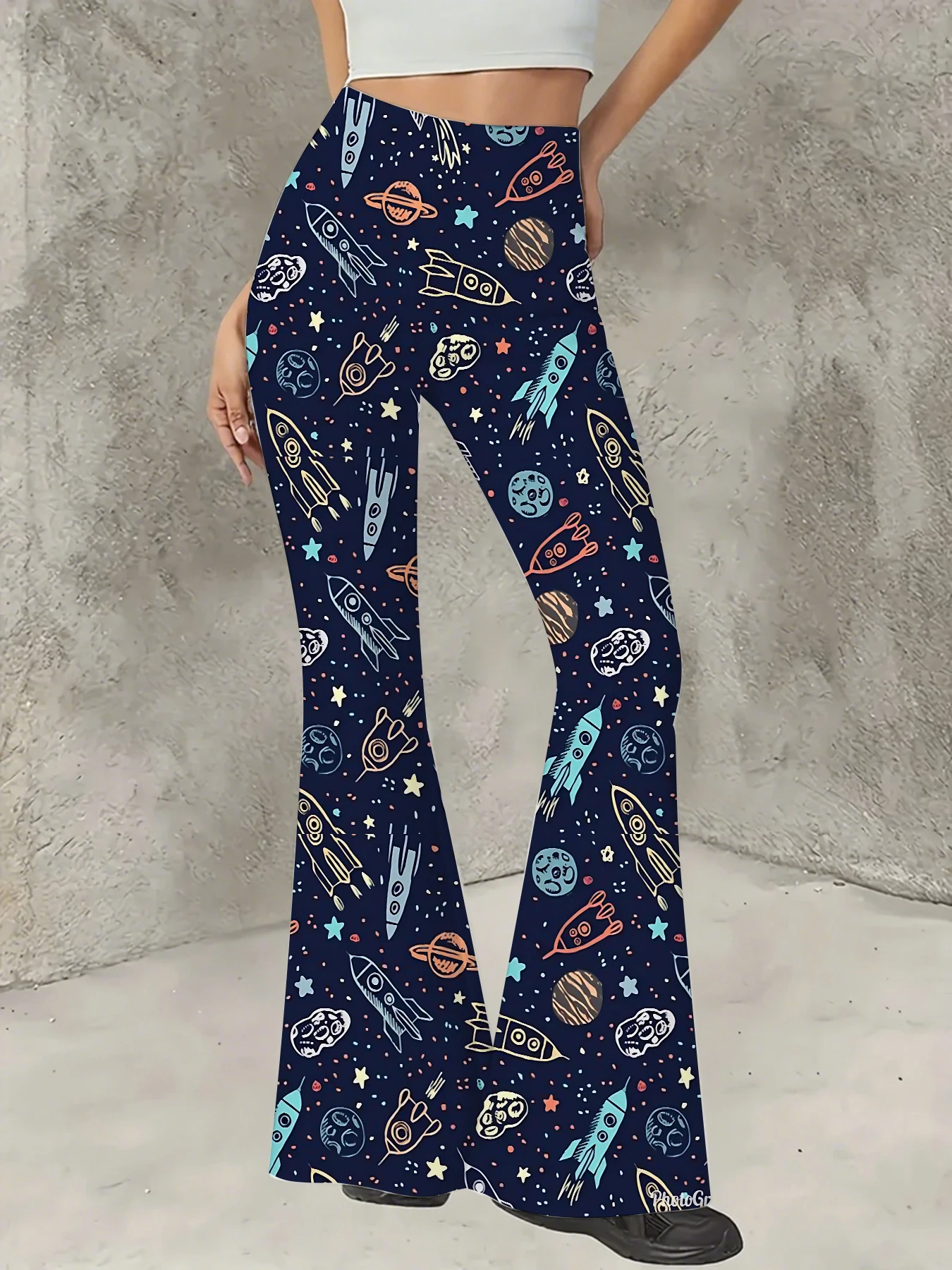 Retro Printed Flare Pants Women High Waist Polyester Knit Bell Bottom Trousers
Retro Printed Flare Pants Women High Waist Polyester Knit Bell Bottom Trousers