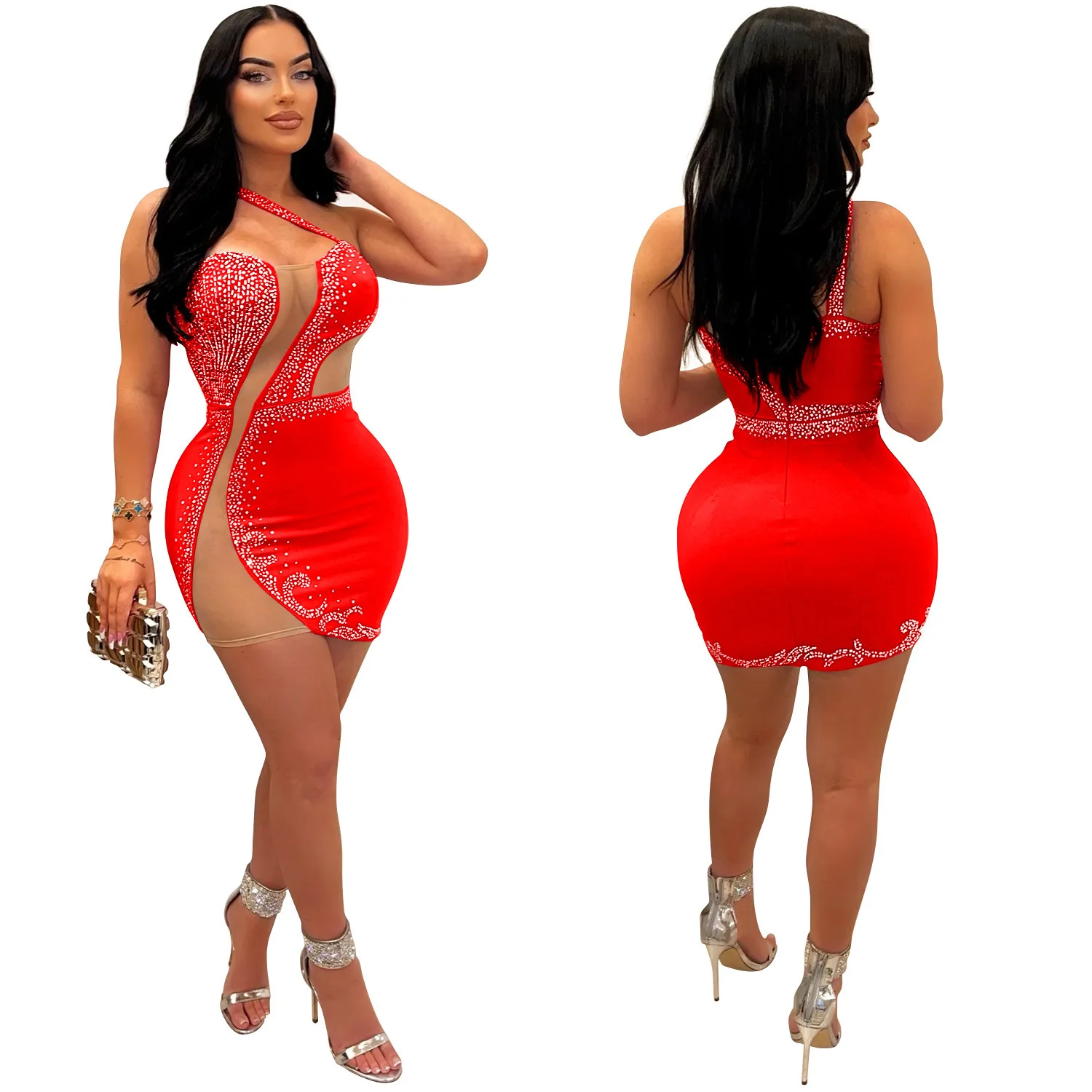 Sexy Nightclub Party Club Prom Solid Color Mesh Hot Rhinestone Sleeveless Short Dresses
Sexy Nightclub Party Club Prom Solid Color Mesh Hot Rhinestone Sleeveless Short Dresses
