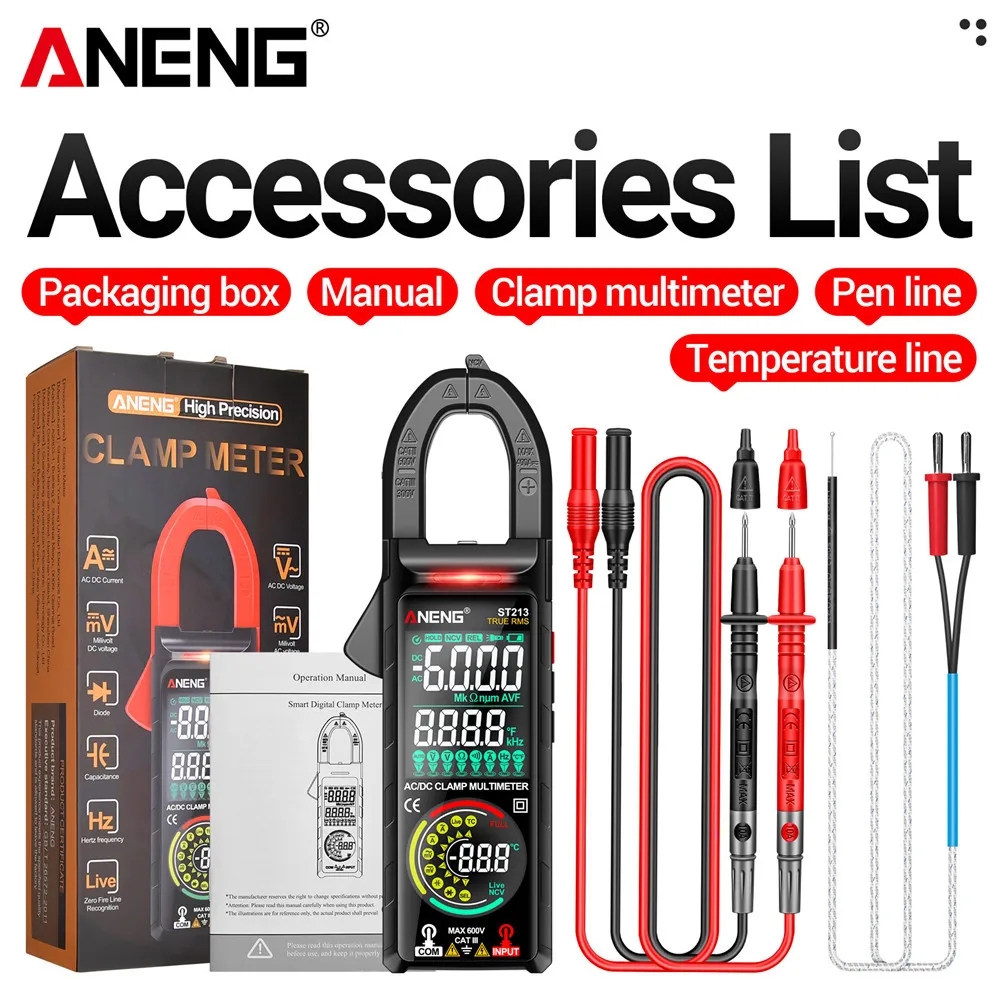 ANENG Display Screen Multimeter CAT III 6000 Count True RMS Tester Clamp Meter VA Reverse Color DC/AC Voltage Current Tool ST213
ANENG Display Screen Multimeter CAT III 6000 Count True RMS Tester Clamp Meter VA Reverse Color DC/AC Voltage Current Tool ST213