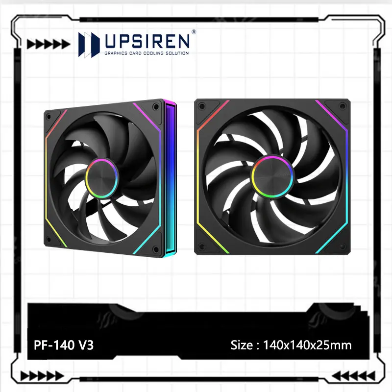 UPSIREN PF-14 V3 ARGB Computer Case Cooling Fan,140X140X25mm/Hydraulic bearings/800~2000RPM/5V 3PIN ARGB/12V 4PIN PWM interface
UPSIREN PF-14 V3 ARGB Computer Case Cooling Fan,140X140X25mm/Hydraulic bearings/800~2000RPM/5V 3PIN ARGB/12V 4PIN PWM interface