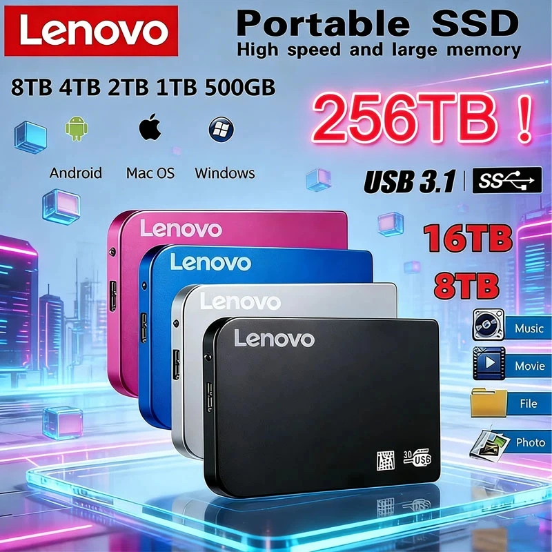 Lenovo 256TB SSD High-speed SSD USB 3.0 Enclosure Mobile Hard Drive Cases for SSD External Storage HDD Box With USB3.0 Cable ABS
Lenovo 256TB SSD High-speed SSD USB 3.0 Enclosure Mobile Hard Drive Cases for SSD External Storage HDD Box With USB3.0 Cable ABS