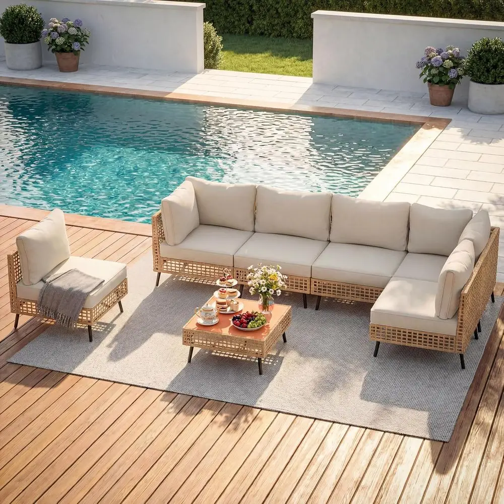 All-Weather Beige PE Wicker Outdoor Sectional Sofa Set with Cushions and Coffee Table for Patio, Garden, Backyard, Porch
All-Weather Beige PE Wicker Outdoor Sectional Sofa Set with Cushions and Coffee Table for Patio, Garden, Backyard, Porch