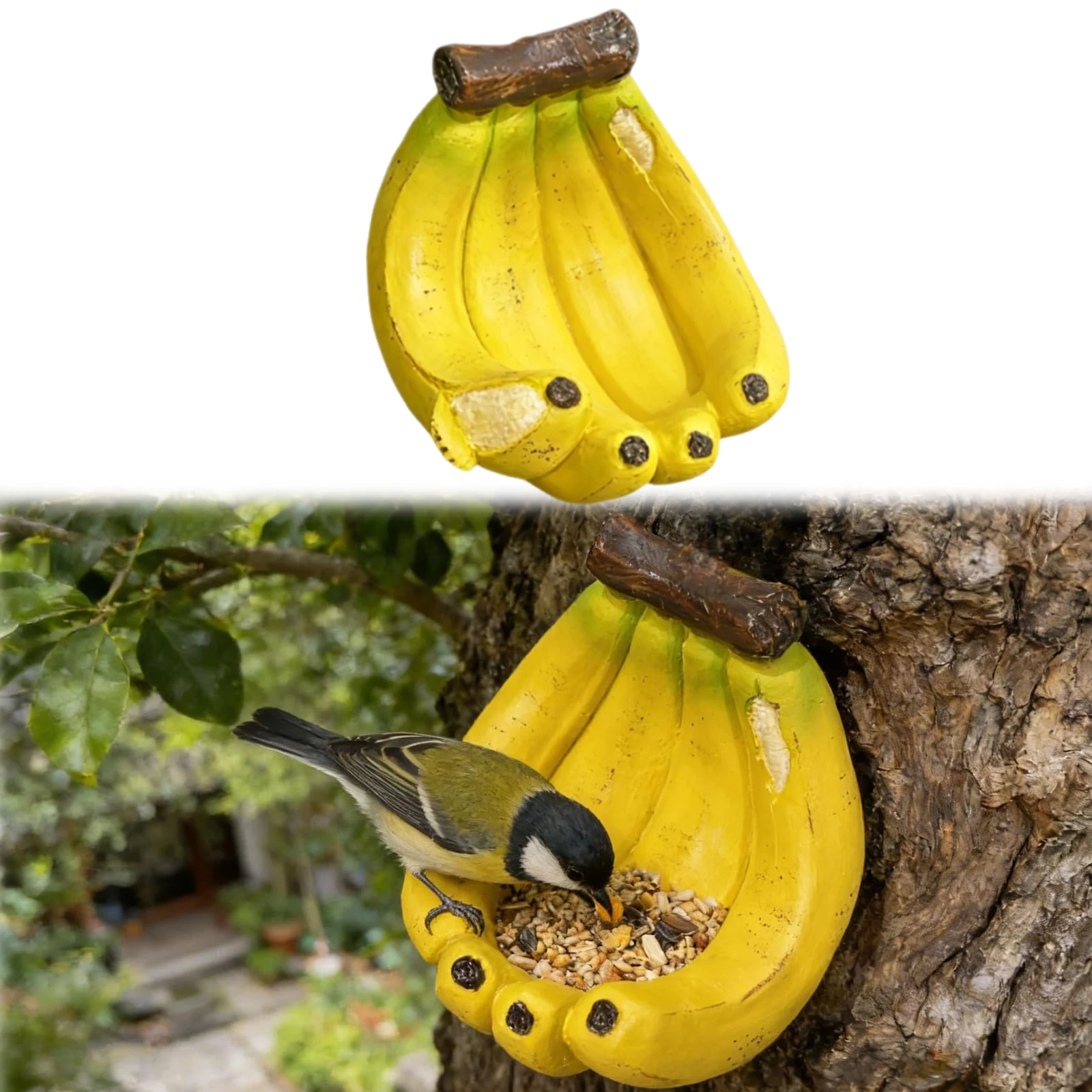 Resin Banana Hanging Bird Feeder Decorative Garden Bird Feeder Bowl Weather-Resistant for Backyard Wildlife Garden Yard Decor
Resin Banana Hanging Bird Feeder Decorative Garden Bird Feeder Bowl Weather-Resistant for Backyard Wildlife Garden Yard Decor