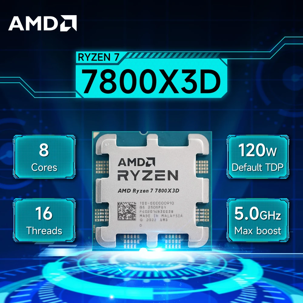 AMD Ryzen 7 7800X3D 4.2GHz 8-Core 16-Thread L3=96M Processor R7 7800X3D Socket AM5 5NM 120W DDR5 New but without cooler