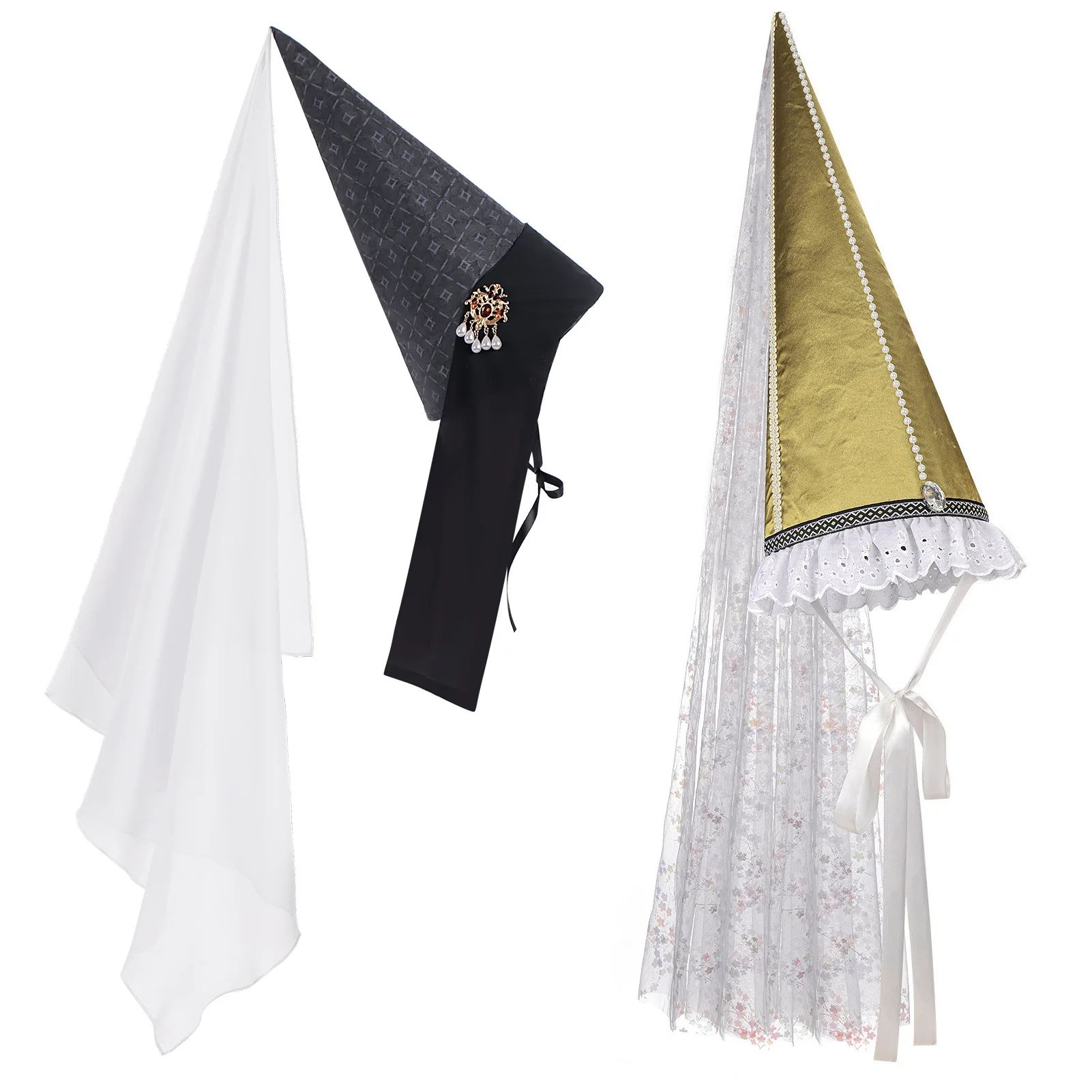Medieval Renaissance Women's Hat with Veil Clown Witch Halloween Cosplay Conical Pointed Hat
Medieval Renaissance Women's Hat with Veil Clown Witch Halloween Cosplay Conical Pointed Hat