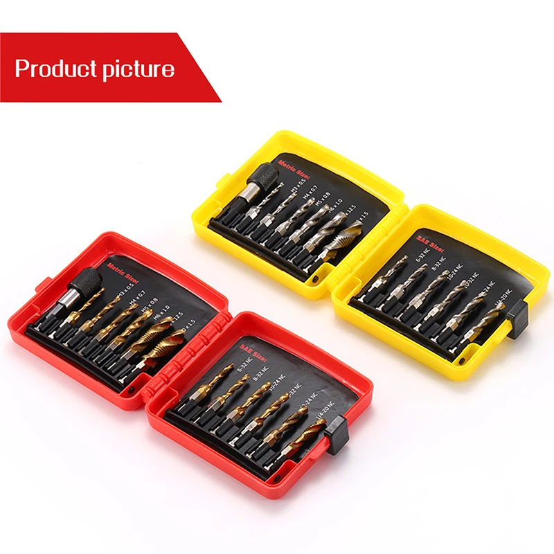 13 Pcs Taps Drill Bits Metric Tap Compound Drill Metric Taps 3-in-1 Tool For Drilling Threading And Reaming - High Speed Steel
13 Pcs Taps Drill Bits Metric Tap Compound Drill Metric Taps 3-in-1 Tool For Drilling Threading And Reaming - High Speed Steel