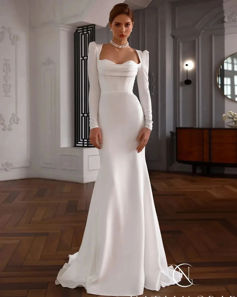 White Bridal Gowns Long Sleeve Sweetheart Satin Surface Women Shining Mermaid Formal Elegant Engagement Party Wedding Dresses
White Bridal Gowns Long Sleeve Sweetheart Satin Surface Women Shining Mermaid Formal Elegant Engagement Party Wedding Dresses