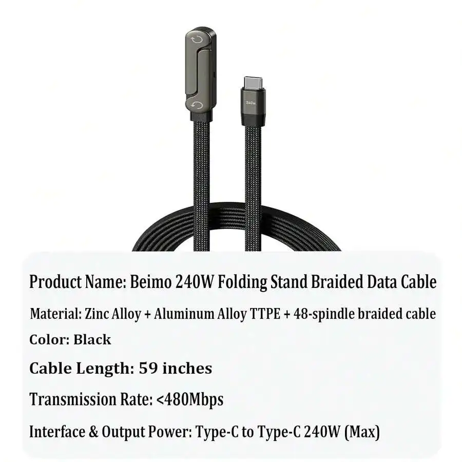 Braided 240W Type-C To Type-C Charging Cable With Foldable Stand For Gaming, Office, Car And Travel Use
Braided 240W Type-C To Type-C Charging Cable With Foldable Stand For Gaming, Office, Car And Travel Use