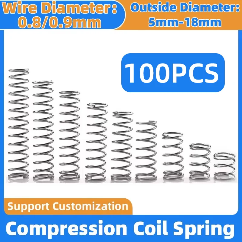 100PCS Wire Diameter 0.8mm/0.9mm Strong Spring Steel 65Mn Compression Spring OD 5mm-18mm Length 20mm~50mm
100PCS Wire Diameter 0.8mm/0.9mm Strong Spring Steel 65Mn Compression Spring OD 5mm-18mm Length 20mm~50mm