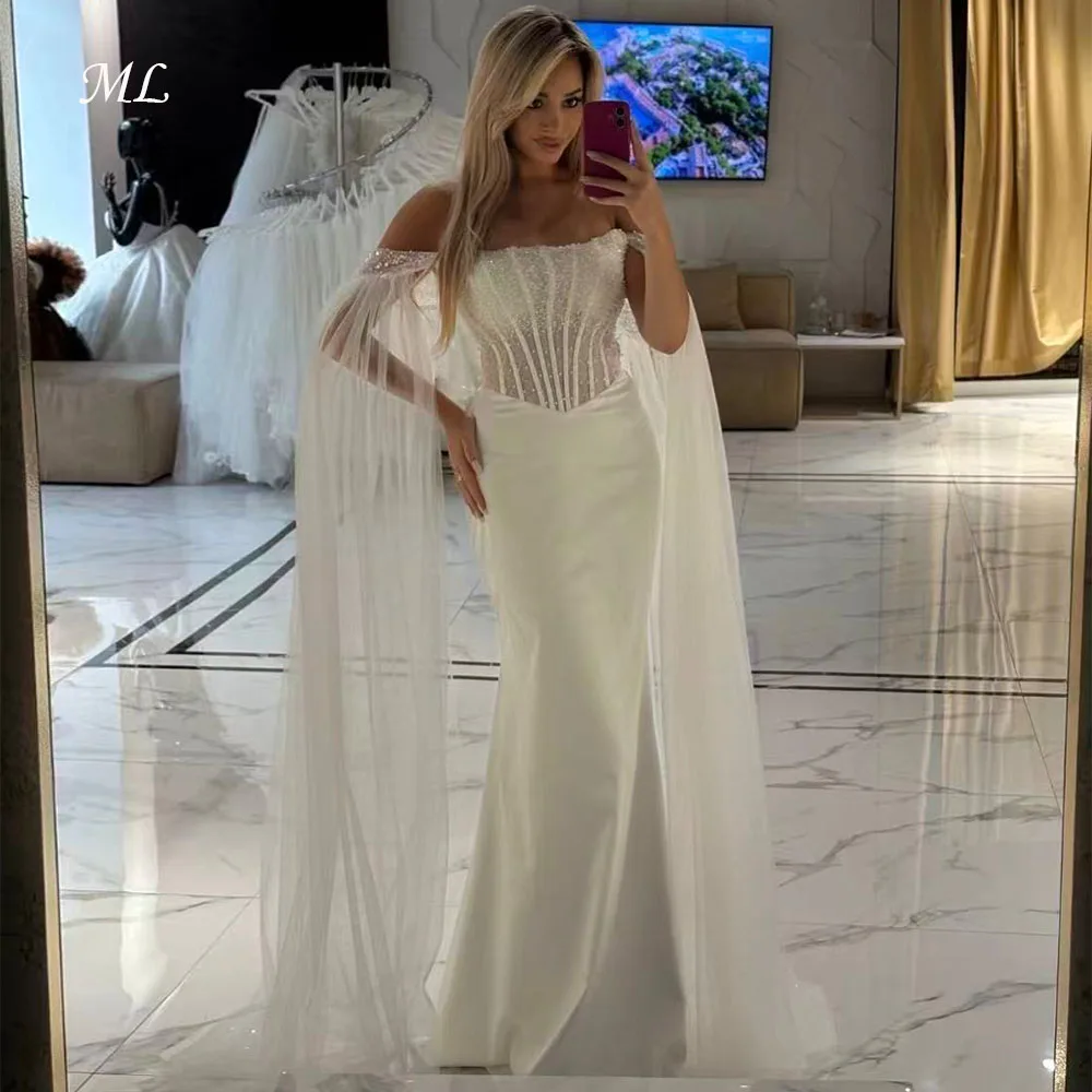 ML Customized Charming Wedding Party Dress Off Shoulder Long Cape Sleeves Ivory Satin Mermaid Bridal Gown Customized 2026 New
ML Customized Charming Wedding Party Dress Off Shoulder Long Cape Sleeves Ivory Satin Mermaid Bridal Gown Customized 2026 New