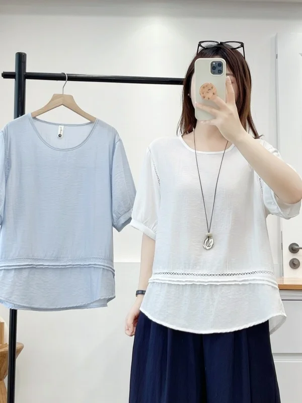 2026 New Pure Color Commuter Style Short Sleeve Loose Women's Shirt Hollow out Splice Belly Cover Top Korean Version Summer
2026 New Pure Color Commuter Style Short Sleeve Loose Women's Shirt Hollow out Splice Belly Cover Top Korean Version Summer