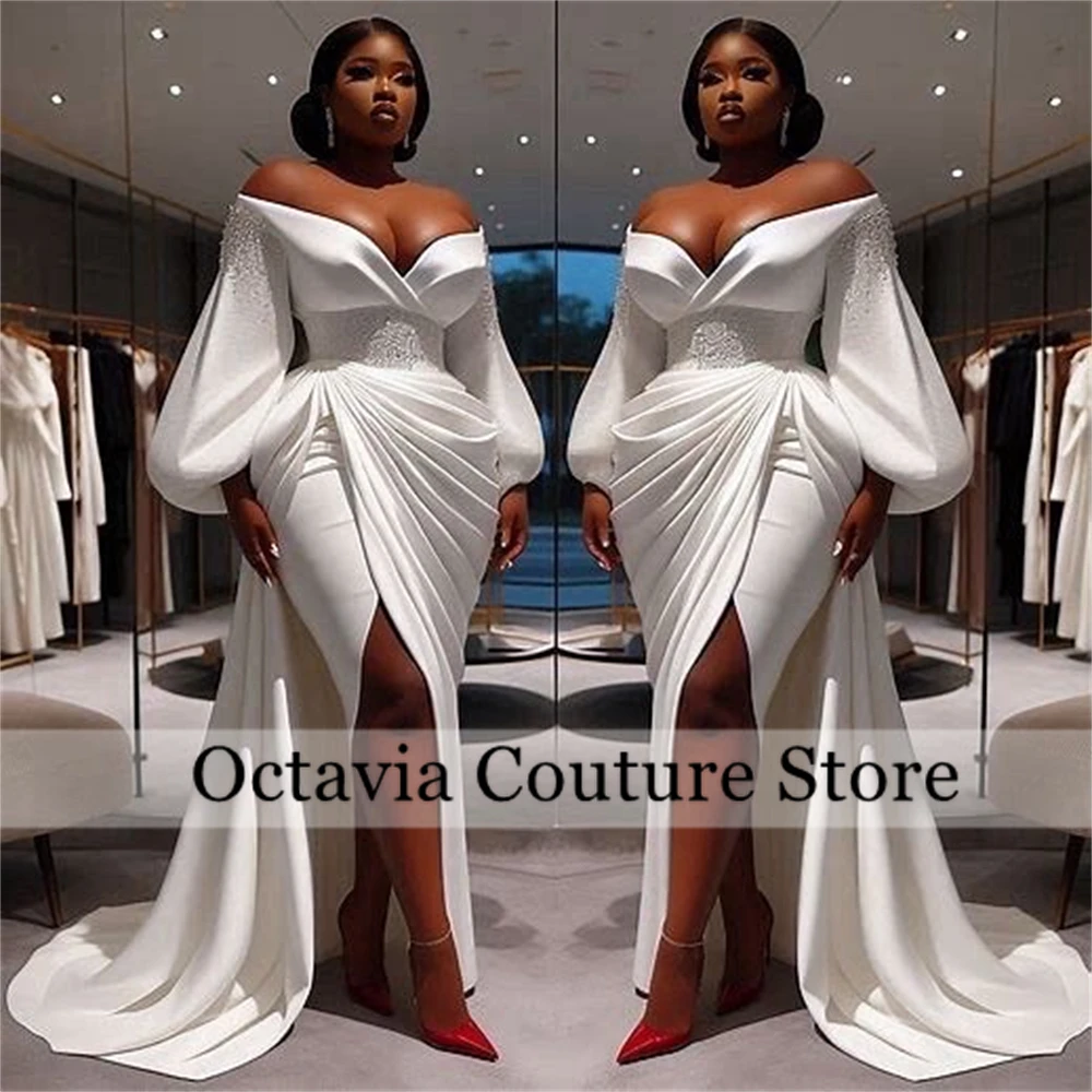 White Off The Shoulder Wedding Dresses For Women 2024 Bead Wedding Party Dress Pleats Split Bridal Gown With Sleeve Customized
White Off The Shoulder Wedding Dresses For Women 2024 Bead Wedding Party Dress Pleats Split Bridal Gown With Sleeve Customized