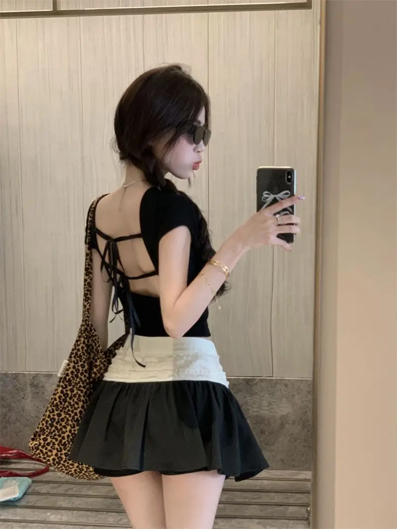 Short Slim Short-Sleeved Backless Tie Design T-Shirt Top. High-Waisted A-Line Half-Body Skirt Suit. Pure Hot Girl. 2024.
Short Slim Short-Sleeved Backless Tie Design T-Shirt Top. High-Waisted A-Line Half-Body Skirt Suit. Pure Hot Girl. 2024.