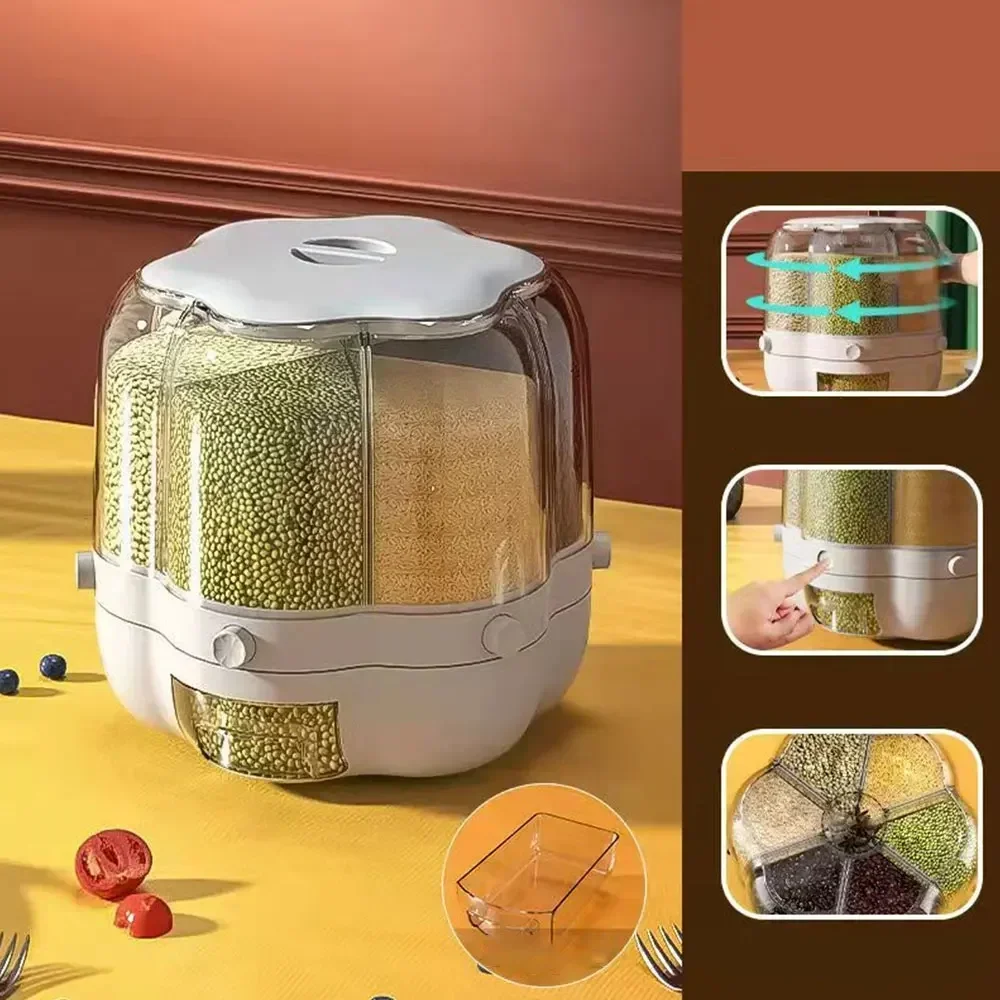 Swivel Food Dispenser 360°, 6 Compartments, Sealed Food Dispenser Kitchen Storage Containers Are Easy To Use and Space-saving
Swivel Food Dispenser 360°, 6 Compartments, Sealed Food Dispenser Kitchen Storage Containers Are Easy To Use and Space-saving