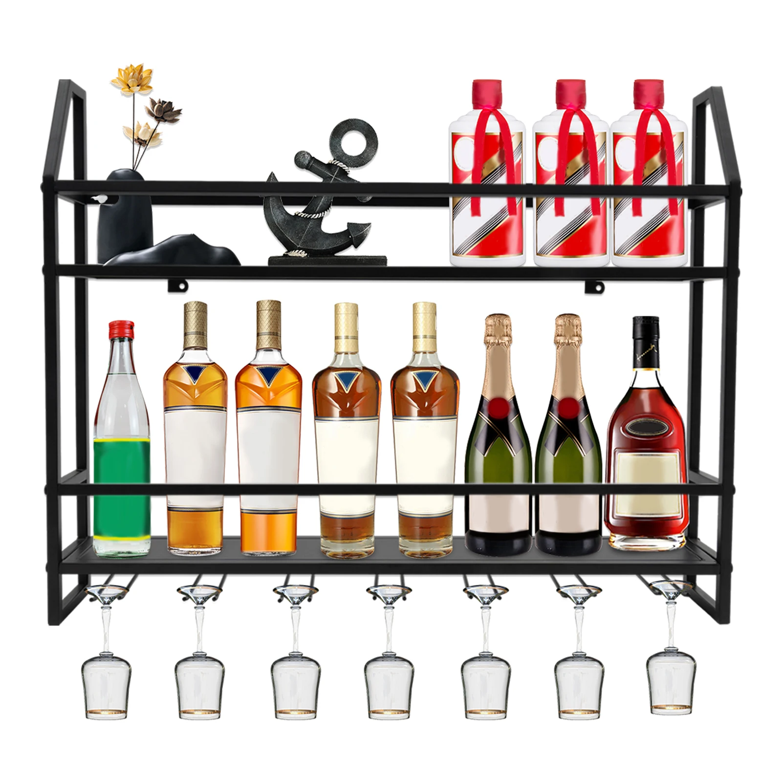Wine Display Racks Wall Mounted Wine Glass Holders Black Storage Shelves with Hooks 80*12*62cm for Wine Cellar, Kitchen
Wine Display Racks Wall Mounted Wine Glass Holders Black Storage Shelves with Hooks 80*12*62cm for Wine Cellar, Kitchen
