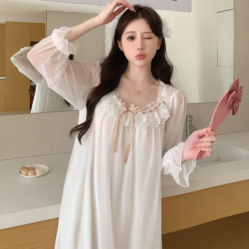Autumn Mesh Solid Color Nightgown Women Round Neck Nighty Romantic Princess Sleepwear Nightwear Vintage Lace Long Night Dress
Autumn Mesh Solid Color Nightgown Women Round Neck Nighty Romantic Princess Sleepwear Nightwear Vintage Lace Long Night Dress