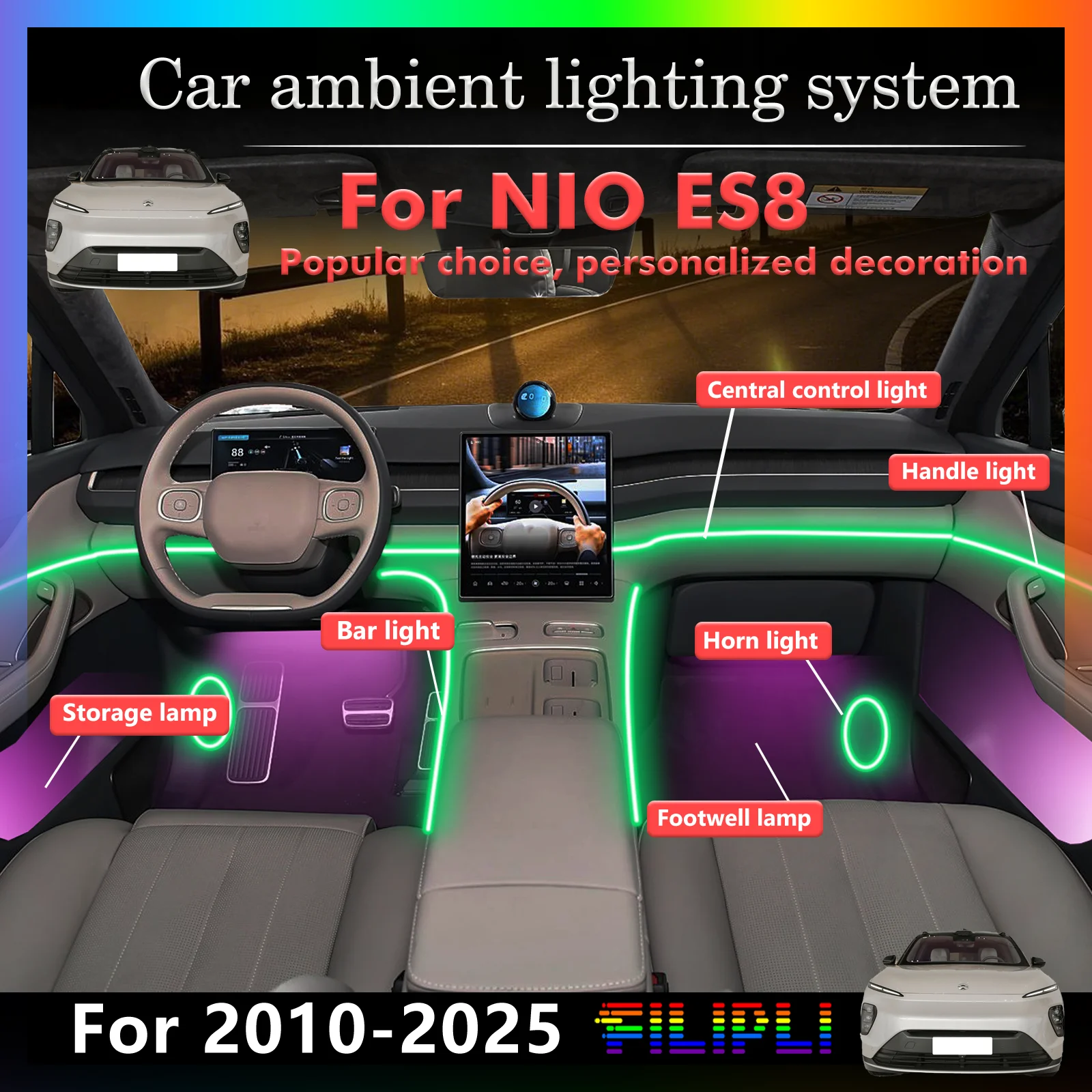 For NIO ES8 Elite Invisible Mounting Acrylic Auto Interior Ambient Lighting Strips RGB Music Response Mobile APP Control
For NIO ES8 Elite Invisible Mounting Acrylic Auto Interior Ambient Lighting Strips RGB Music Response Mobile APP Control
