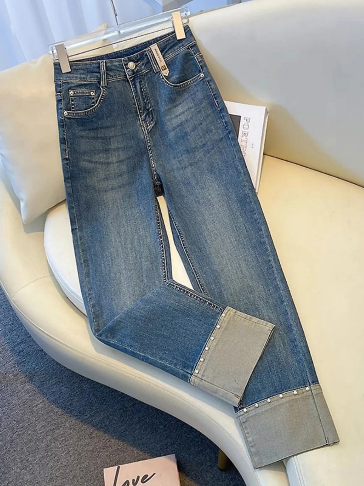 High Waist Slim Straight Denim Jeans Women's Size 2024 New Style Nine Points Narrow Version Tube Pants Blue Cotton Polye...
High Waist Slim Straight Denim Jeans Women's Size 2024 New Style Nine Points Narrow Version Tube Pants Blue Cotton Polye...