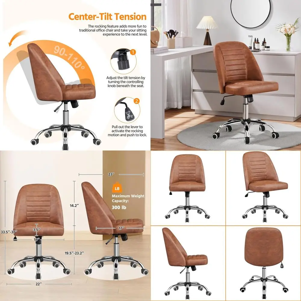 Офисное кресло со средней спинкой из искусственной кожи, с поворотным механизмом и колесиками, современное ретро-кресло для офиса или туалетного столика, коричневое
Офисное кресло со средней спинкой из искусственной кожи, с поворотным механизмом и колесиками, современное ретро-кресло для офиса или туалетного столика, коричневое