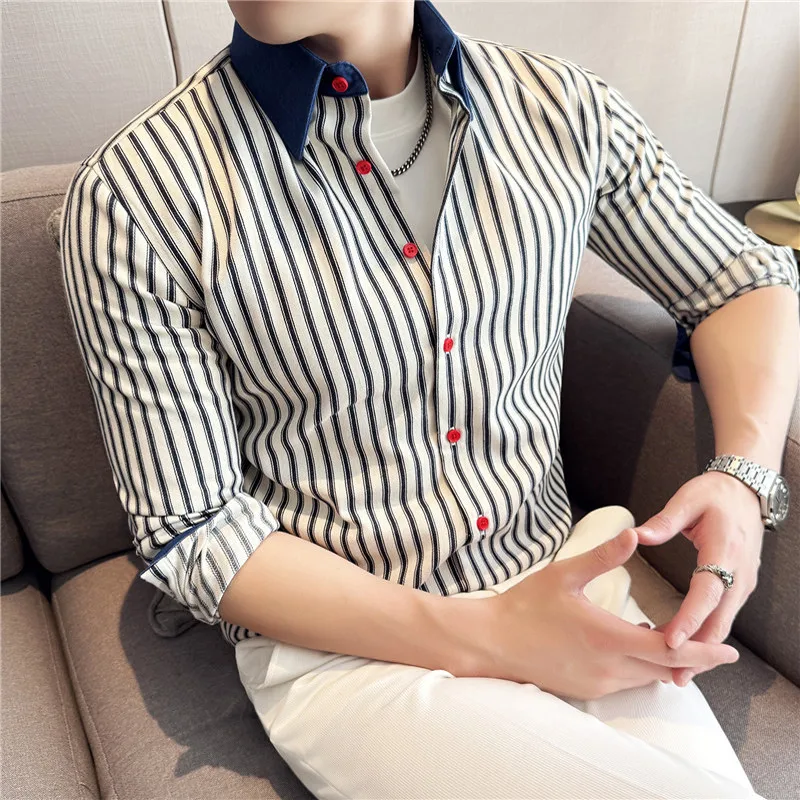 Black/White Men Striped Shirts Fashion Patchwork Color Long Sleeve Men's Social Shirt Slim Fit Casual Prom Tuxedo High Quality
Black/White Men Striped Shirts Fashion Patchwork Color Long Sleeve Men's Social Shirt Slim Fit Casual Prom Tuxedo High Quality