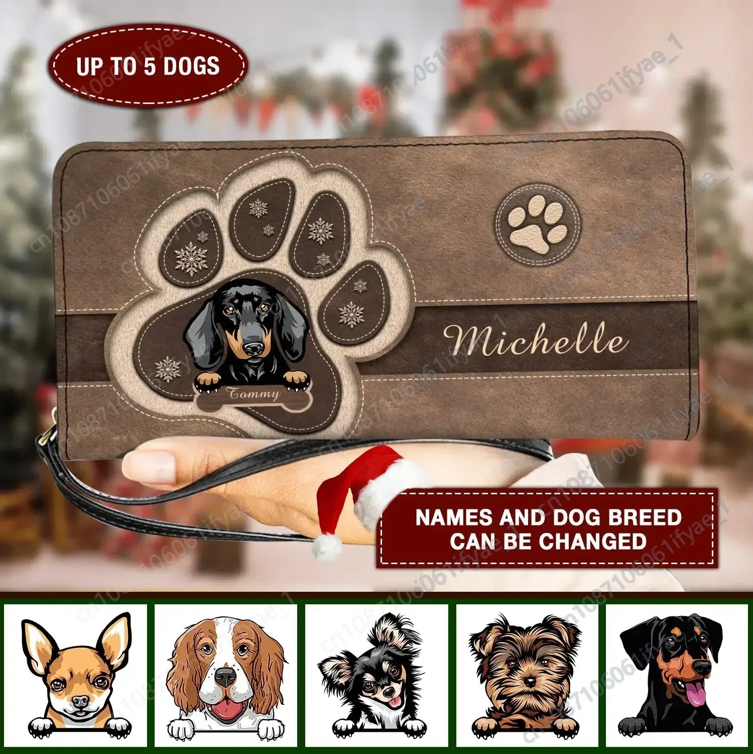 Christmas Dog Paw Print Clutch With Long Strap Customized Dog Breed Card Holders for Women Pu Leather Money Purse Multifunction
Christmas Dog Paw Print Clutch With Long Strap Customized Dog Breed Card Holders for Women Pu Leather Money Purse Multifunction