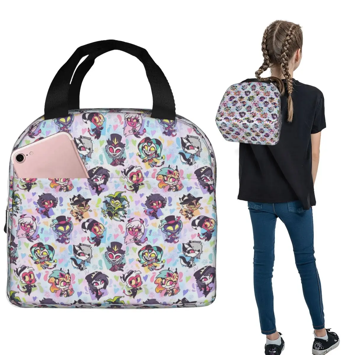 Helluva Boss Seamless Pattern Cute Chibi Style Insulated Lunch Bag for Women Kids Leakproof Food Boxes Thermal Lunch Box Tote
Helluva Boss Seamless Pattern Cute Chibi Style Insulated Lunch Bag for Women Kids Leakproof Food Boxes Thermal Lunch Box Tote