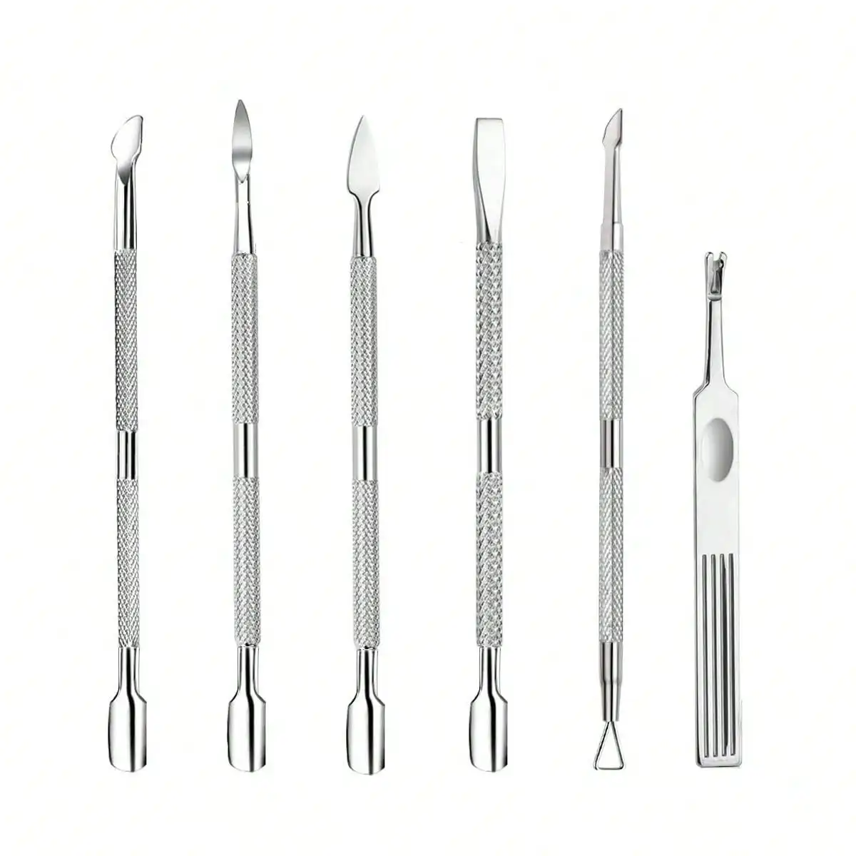 6PCS Cuticle Pusher Set, Stainless Steel Cuticle Remover Kit, Cutter And Trimmer Manicure And Pedicure Tools For Fingernail And Toenails
6PCS Cuticle Pusher Set, Stainless Steel Cuticle Remover Kit, Cutter And Trimmer Manicure And Pedicure Tools For Fingernail And Toenails