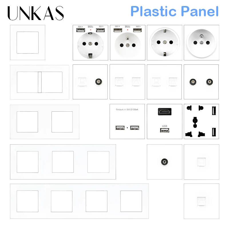 UNKAS Modules DIY Combination Free Matching French EU Socket USB Charger TV RJ12 Telephone RJ45 Computer Plastic PC Panel Outlet
UNKAS Modules DIY Combination Free Matching French EU Socket USB Charger TV RJ12 Telephone RJ45 Computer Plastic PC Panel Outlet
