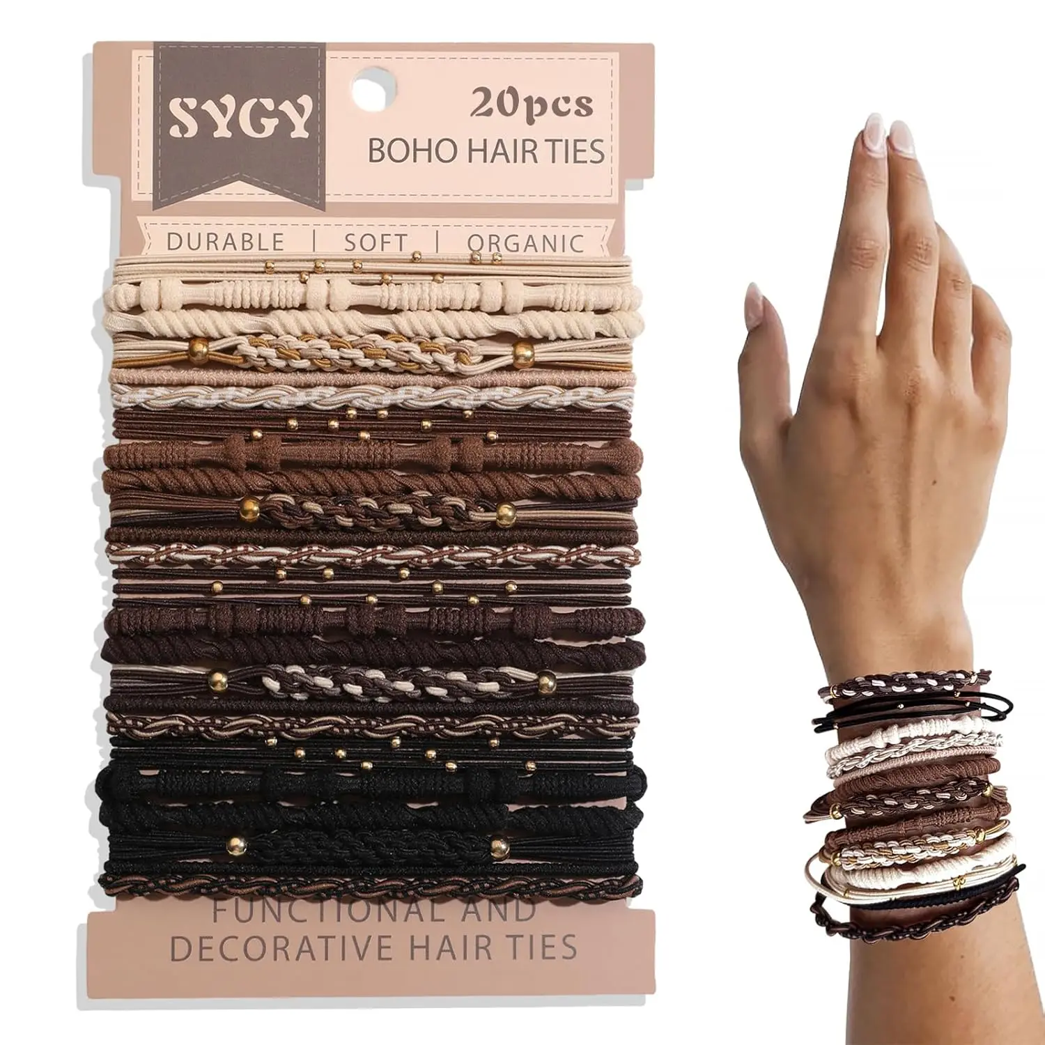 20 Boho Hair Ties, 5 Styles, No-Damage Ponytail Holders for Thick or Thin Hair, Neutral Colors
20 Boho Hair Ties, 5 Styles, No-Damage Ponytail Holders for Thick or Thin Hair, Neutral Colors