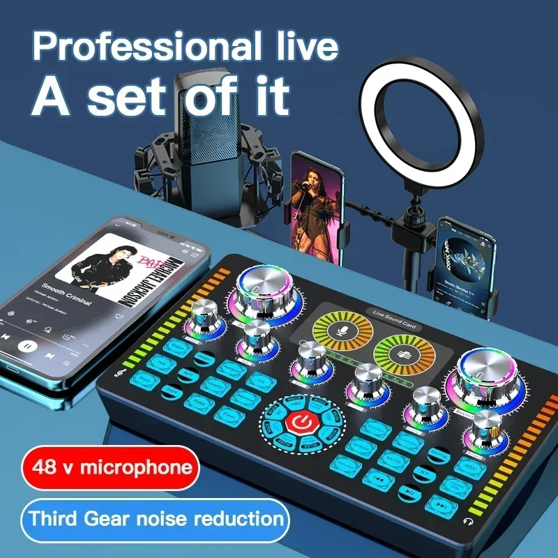 48V Live Sound Card Podcast Equipment Bluetooth-compatible Microphone Audio Mixer Sound Mixer Voice Changer For Live Streaming
48V Live Sound Card Podcast Equipment Bluetooth-compatible Microphone Audio Mixer Sound Mixer Voice Changer For Live Streaming