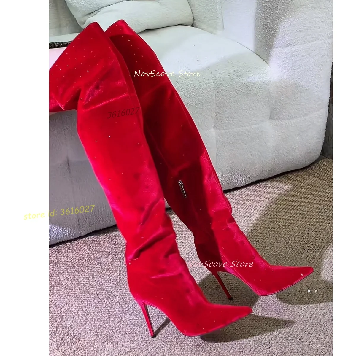 Red Suede Rhinestone Decor Over The Knee Boots Stiletto High Heels Pointy Toe Thigh High Booties Side Zip Shiny Long Booties
Red Suede Rhinestone Decor Over The Knee Boots Stiletto High Heels Pointy Toe Thigh High Booties Side Zip Shiny Long Booties