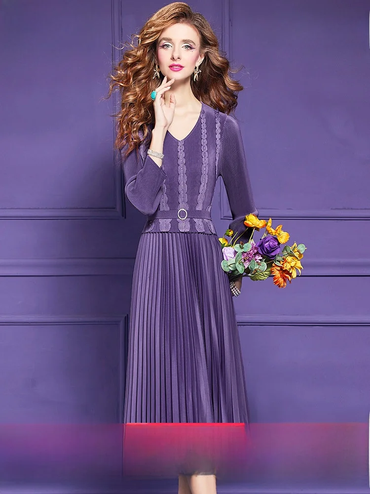 Elegant Purple Draped Diamond Long Sleeve V-Neck Maxi Skirt Women's Spring Fashion High Waist A-Line Dress Casual Style
Elegant Purple Draped Diamond Long Sleeve V-Neck Maxi Skirt Women's Spring Fashion High Waist A-Line Dress Casual Style